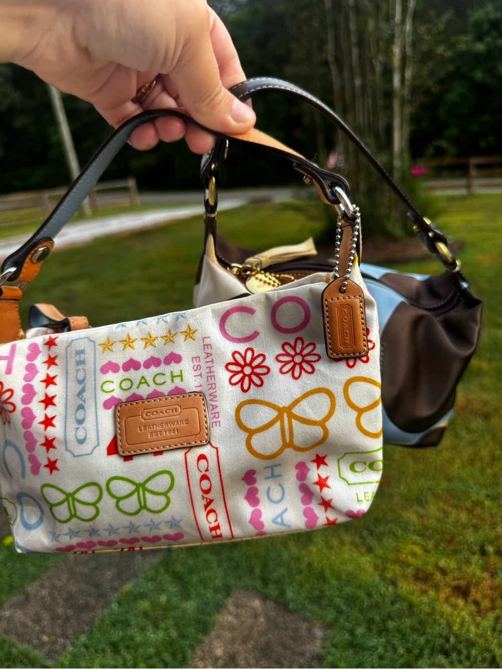 TWO COACH Multicolor Signature Print Mini Shoulder Bag